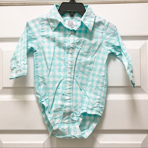 Carter's Other - Carter’s Baby Boy Teal Plaid Button Down Onesie